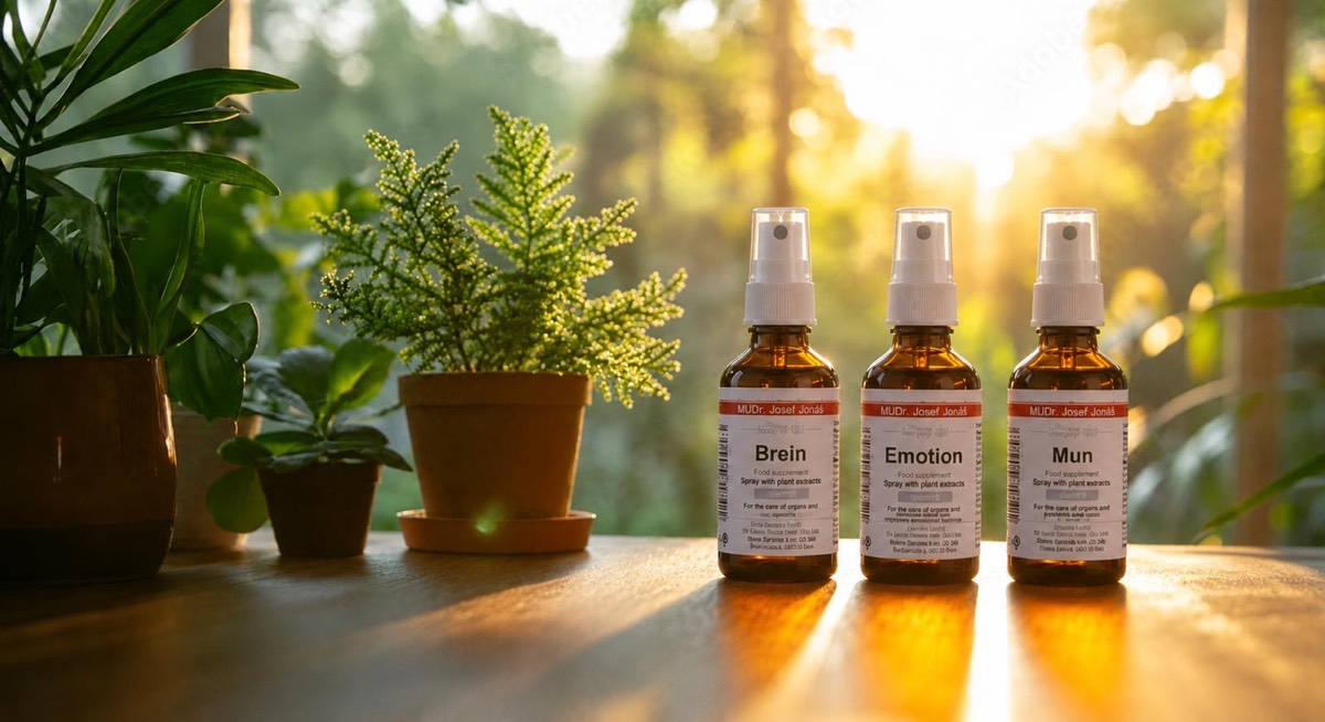 Marion sprays and herbs on the table in Monika’s room, in morning light